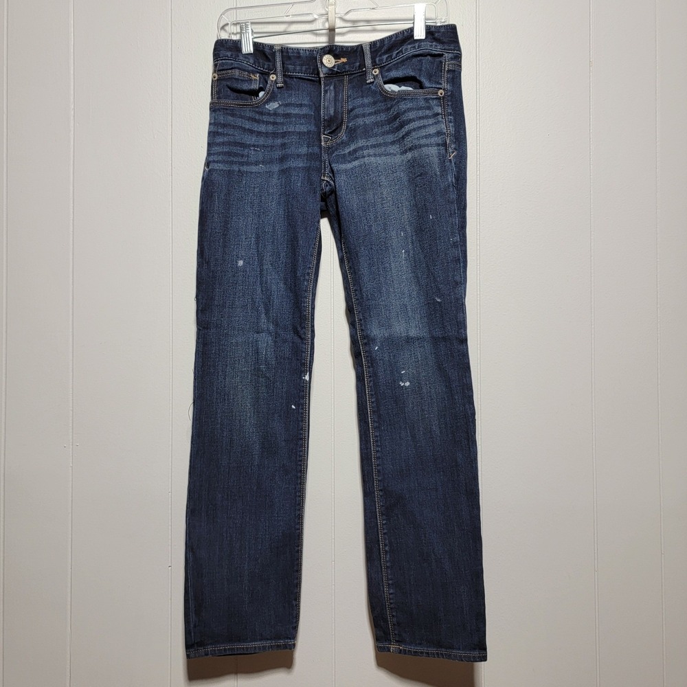 Express Skinny Low Rise Jeans Dark Wash Paint Splatter Distressed Size 4s